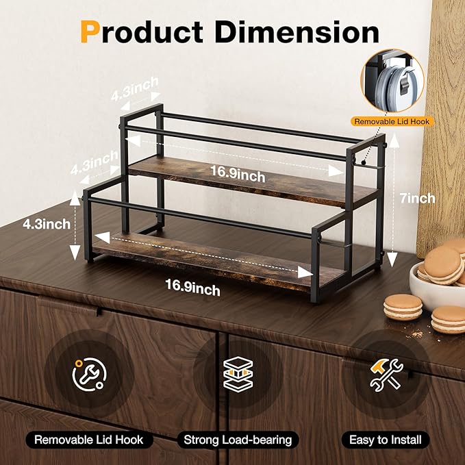 2-Tier Stanley Cup Holder for 8 Tumblers, Lid Organizer, Natural Wood