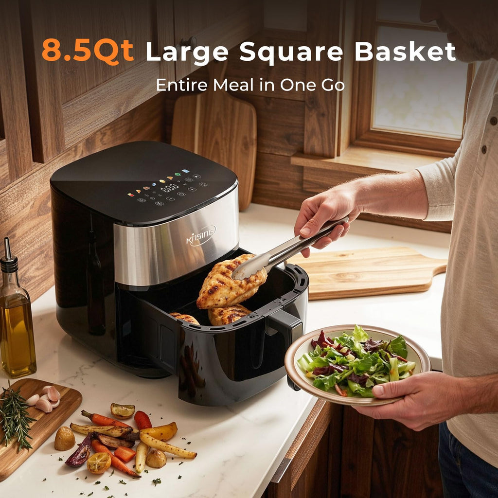 KINSING Air Fryer 8 in 1, XL 8.5 QT Large Airfryer with View Windows,MAX 400℉ for Crispy, 85% Less Oil, Fast Roast, Preheat, Shake, Bake, Non-Stick Basket for Easy Clean, With Professional Recipes
