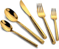 Kelenfer Gold Flatware Set Round Hammered Handle 20 Pieces Service for 4