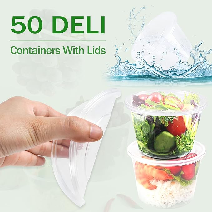 16 oz Deli Containers with Lids, 50 Pack Meal Prep Food Storage Containers