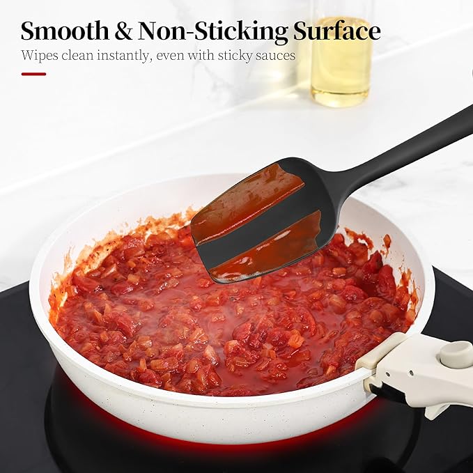 Lilybeam 600ºF Heat Resistant Silicone Spoon Spatula for Cooking, Black