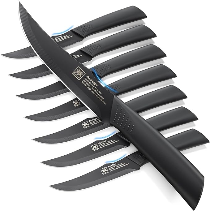 CuoCreate Steak Knives Set of 8, 4.7 Inch Dishwasher Safe Non-Serrated Table Knives, Ultra Sharp for Precise Cutting, Non-Stick Blade & Rust Proof, Easy to Maintain Ideal for Home Restaurant Party