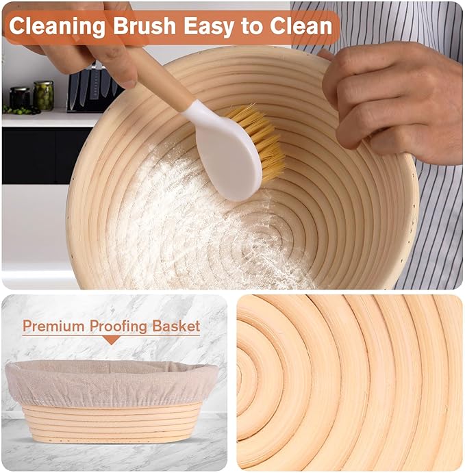 Alzmarlt 9-Inch Round & 10-Oval Bread Banneton Proofing Basket - Set of 2, Sourdough Baking Supplies with Bread Knife & Silicone Sling