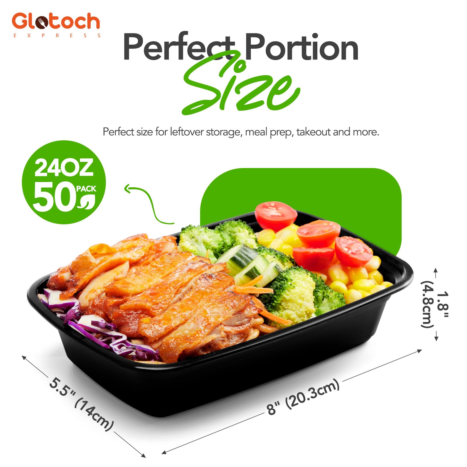 Glotoch Meal Prep Containers with Lids, 24 oz, 50 Pack (100-Piece)