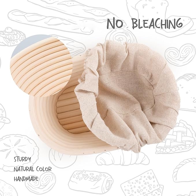 DOYOLLA Mini Oval Proofing Set (6.5inch, set of 5), Sourdough Proofing Baskets Bread Dough Rising Bowls w/Liners for Home Sourdough Bakers Baking