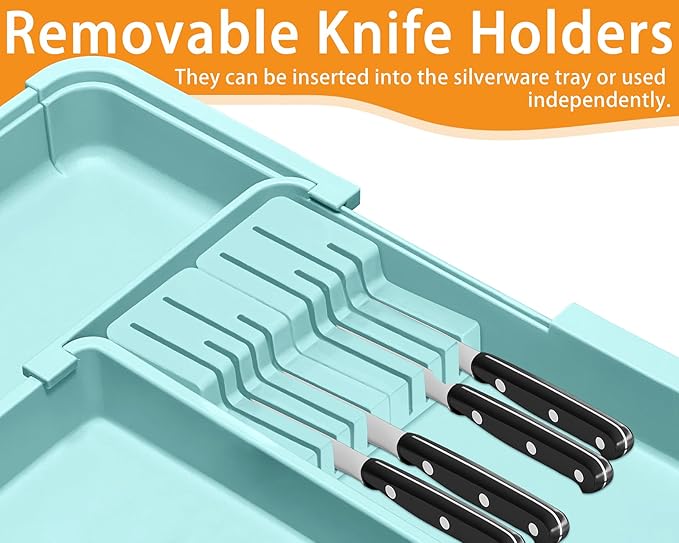 Homecor Utensil Drawer Organizer for Kitchen, Expandable Silverware Organizer Cooking Utensils Tray, Large Cutlery and Flatware Holder, Kitchen Tools & Gadgets Storage (Turquoise)