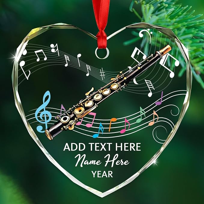 Customized Piccolo Instrument Glass Christmas 2026 Ornament, Personalized Year Text Name Piccolo Player Xmas Ornaments Gift for Husband Wife Dad Mom Kids, Unique Piccolos Musical Instrument Ornament