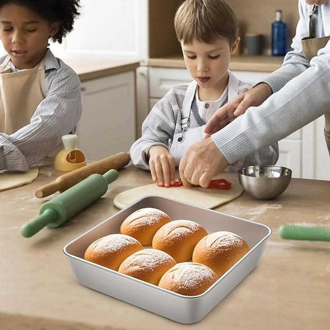 LIANYU 3 Pack 8 x 8 Inch Square Baking Cake Pan, Stainless Steel Cake Molds
