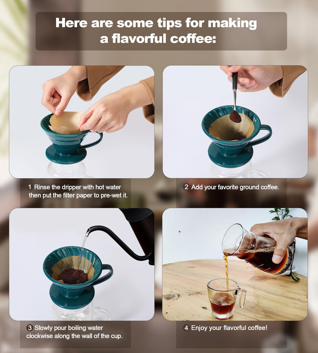 Wmazio Pour Over Coffee Dripper - Ceramic Pour Over Coffee Maker Cone, Porcelain Coffee Drip, Pour Over Single Cup, Manual Brew Maker for Home, Cafe, Office - 1-4Cup, V60 Size 02 (Black)