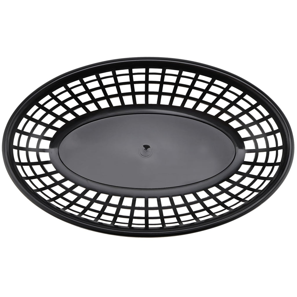 HEIHAK 80 Pack 9x5.7x1.6 Inch Black Plastic Fast Food Baskets, Restaurant Serving Basket, Oval Fast Food Serving Baskets for Picnic, Deli Serving, Chicken, Burgers and Fries