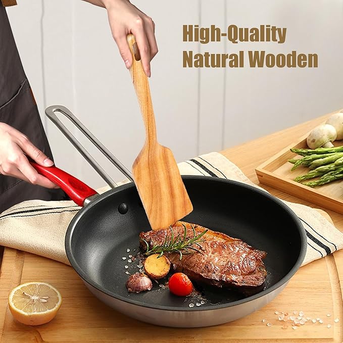 Zenxylo Wooden Spoons for Cooking, Wooden Cooking Spatula Turner and Spoon Set, 2-Piece, Sturdy, Lightweight and Heat Resistant