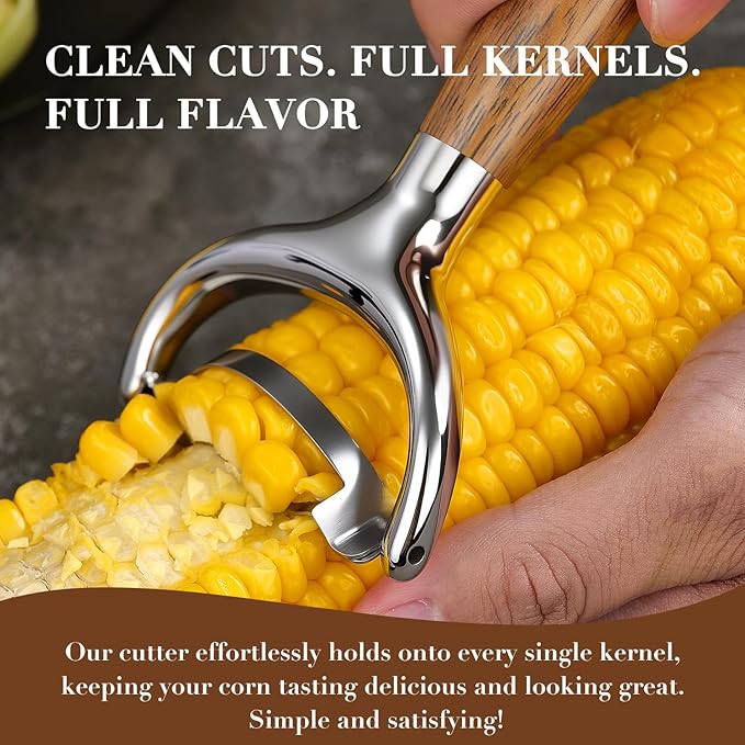 KULUNER Heavy Duty Corn Peeler & Stripper - Merbau Hardwood Handle, Extra Sharp 304 Steel Blade, Ergonomic Design for Arthritis, Seniors, Weak Hands (Merbau)