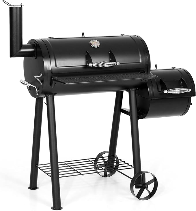 MFSTUDIO Barrel Charcoal Grill w/Offset Smoker w/ 512 SQ.IN. Cooking Area