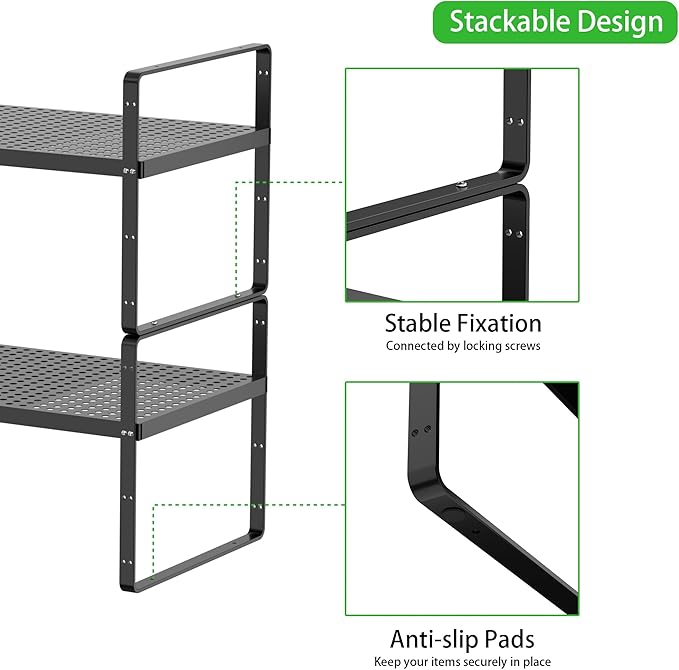 SOFRON Expandable Storage Shelf, Stackable Organizer Rack, Black Small 1 PK