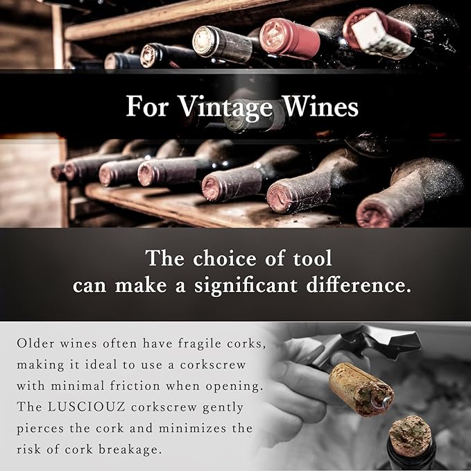 LUSCIOUZ Zero Resistance THE HELIX Elite Corkscrew Silent Wine Bottle Opener Waiters Corkscrew Wine Key (5 Coil_Black)