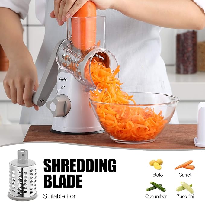 Geedel Rotary Cheese Grater Hand Crank, Cheese Shredder Vegetable Slicer