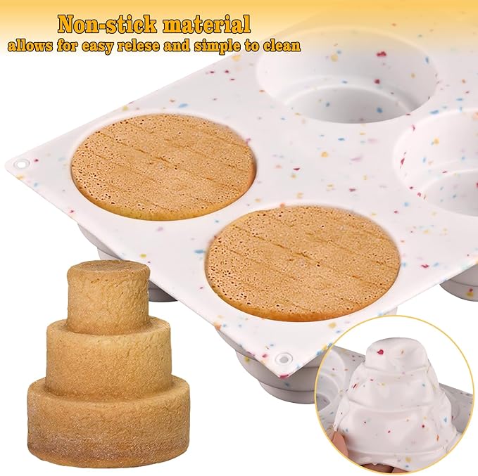 Sakolla 2 Pack 3 Tier Mini Cake Molds, 6 Cavity Silicone Cake Molds for Baking Cake Pop, Cakesicle, Brownie and Mousse (Confetti)