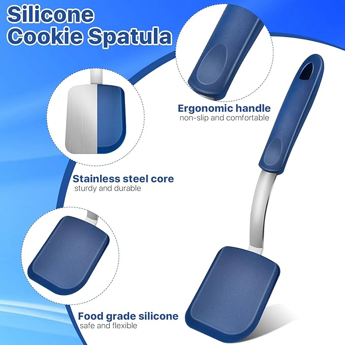 Elesunory 4 pcs Silicone Spatula, Heat Resistant Silicone Cookie Spatula Turner, No Scratch Flipper Baking Utensils, Small Spatulas Turner for Nonstick Cookware, Pancake (Gray, Blue, Black, Red)