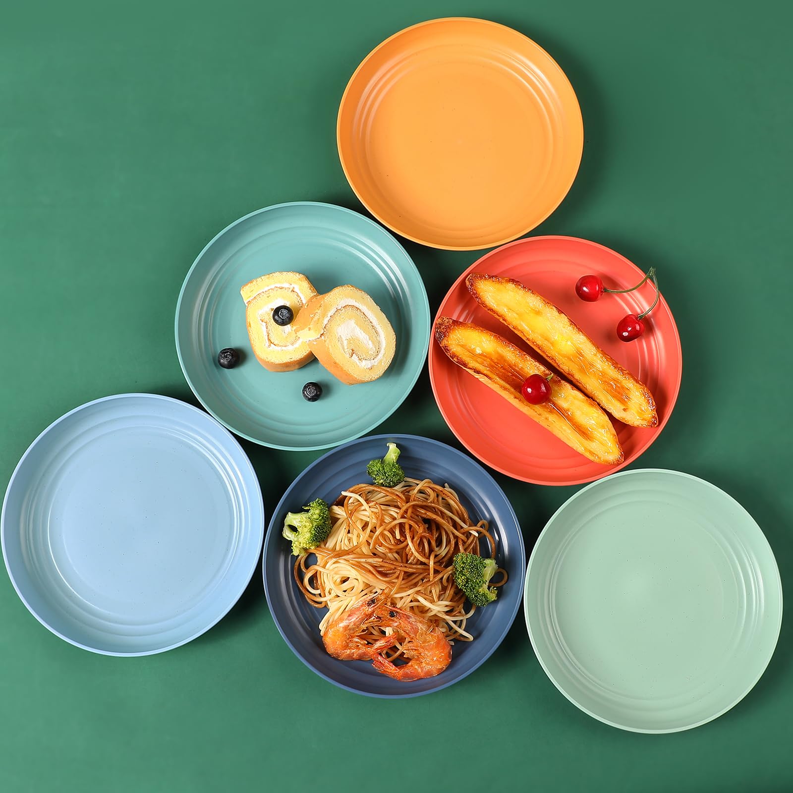 HEYCOME 12 Pcs Unbreakable Deep Dessert Plates Set, 8 inch Reusable Plastic Wheat Straw Plates, Microwave and Dishwasher Safe Plate for Kitchen, Lightweight Plate for Dessert, BPA Free, Dark Blue