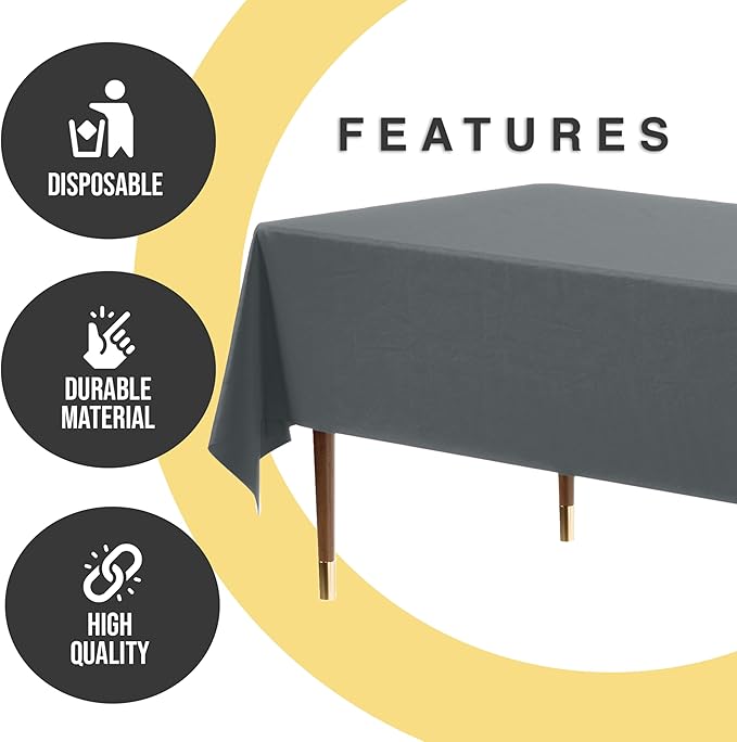 Exquisite 66% Thicker Premium Plastic Table Cloth Rectangle Table Cover 0.5 Mil 6 Pack Silver Table Cloth 54 Inch x 108 Inch Disposable Tablecloth Won't Tear Easily Like Cheap Thin Brands