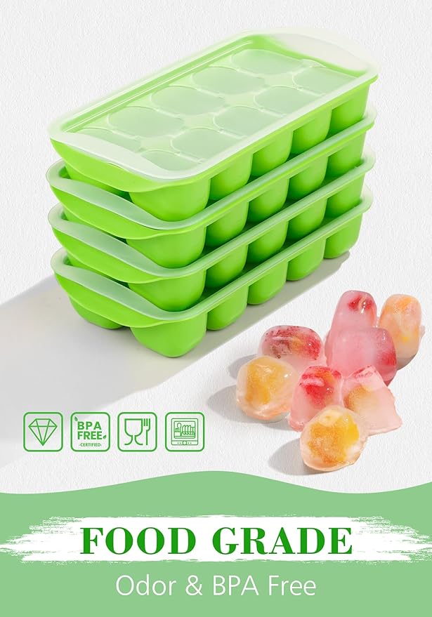 DOQAUS Ice Cube Tray with Lid and Bin, 4 Pack Ice Bucket Kits for RV