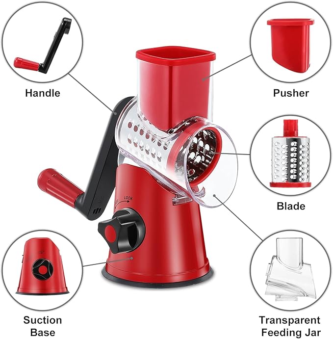 GDL Cheese Grater Hand Crank, Rotary Cheese shredder, Vegetable Slicer