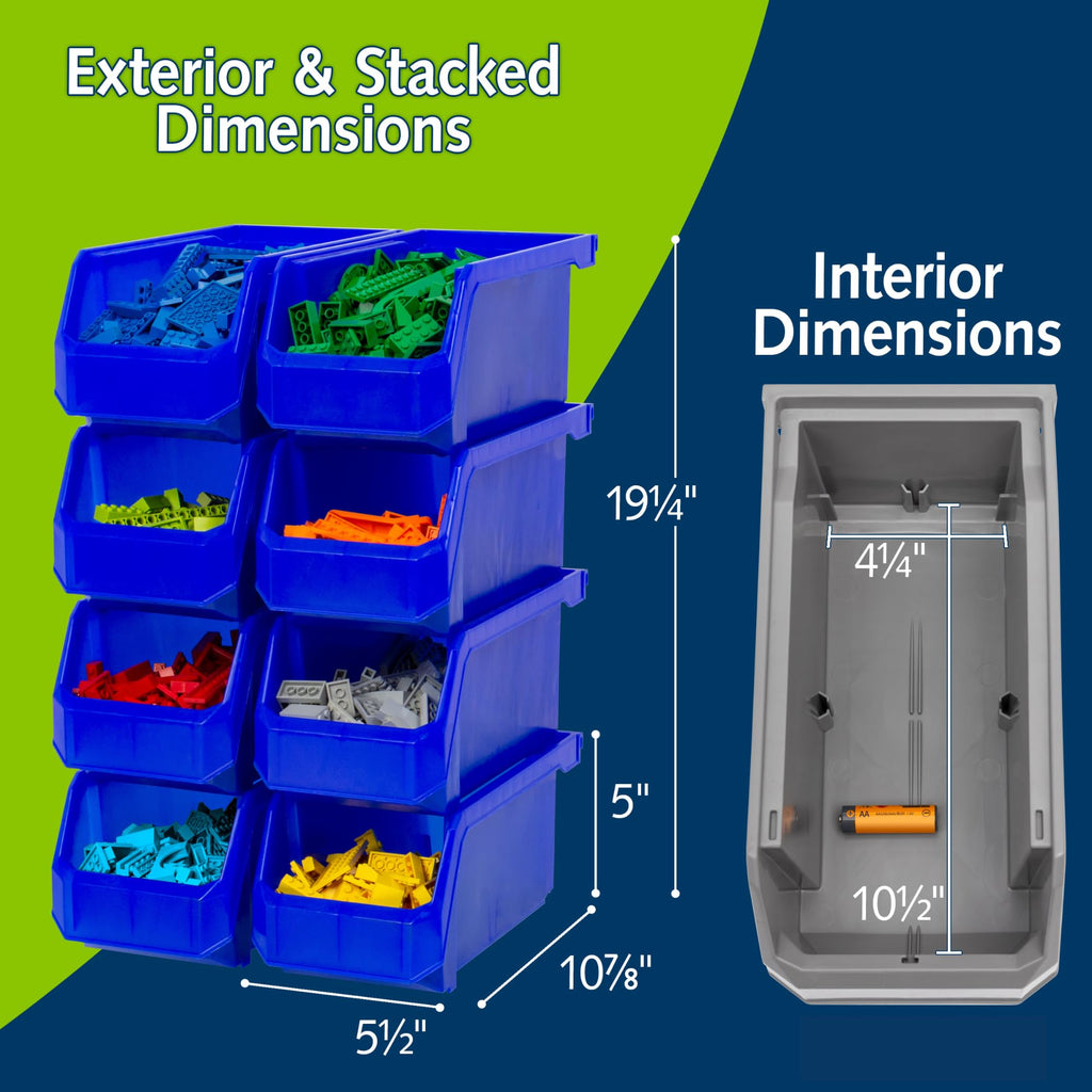 ReadySpace Medium Stackable Plastic Storage Bins, 8-Pack, Blue