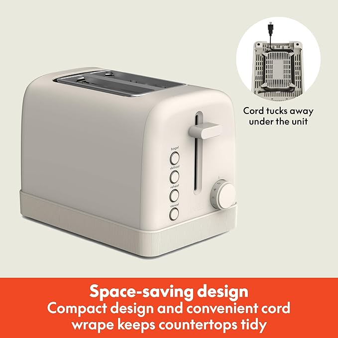 bella 2-Slice Toaster with Extra Wide Slots and 6-Shade Control, Oatmilk