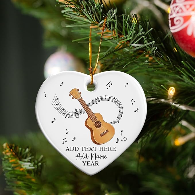 Personalized Ukulele Ceramic Ornament with Text Name Year, Customized Ukulele Instrument Christmas Ornament 2026, Musical Instrument Christmas Tree Ornaments, Gift for Men Women Music Lover