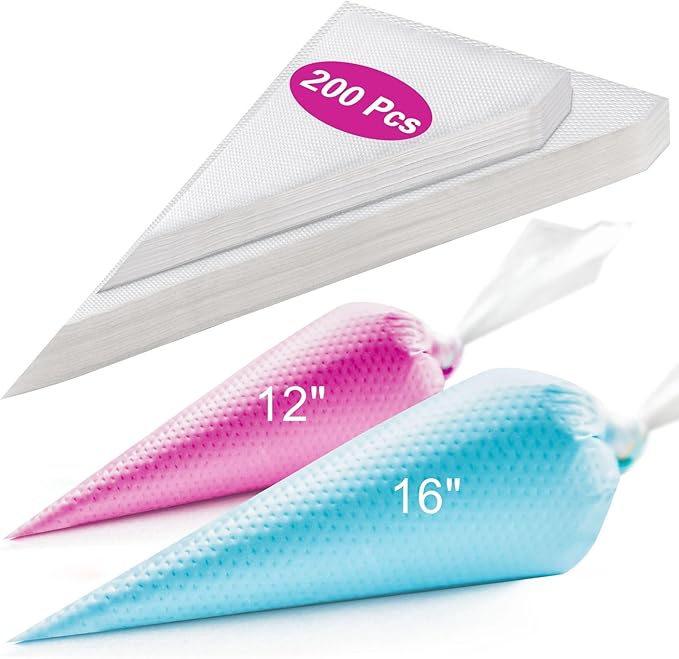 Piping Bags 12 & 16 Inch, 200 PCS Tipless Piping Bags Disposable Pastry Bags Thick Icing Bags for Decorating Cake Cookies