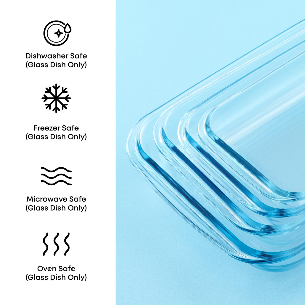 JoyJolt 8-Piece Borosilicate Glass Oven Dishes with Blushy Pink Lids, Rectangle Deep Glass Baking Dish Set, Baking Pans for Lasagna Casserole Cake, Bakeware Set, Freezer to Oven Tray to Dishwasher