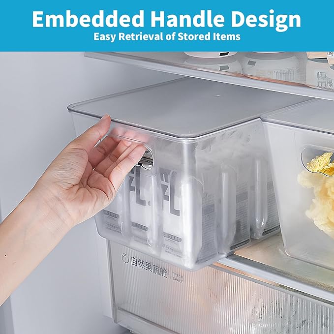 Clear Stackable Fridge Organizer with Lids, 4 Pack Large 11.5×7.5×6 Inch