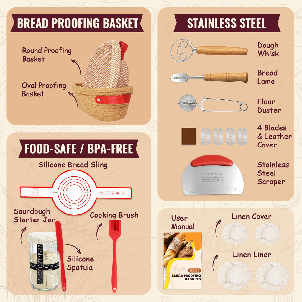 Sourdough Starter Kit, Sourdough Bread Baking Supplies, Sourdough Kit Home and Kitchen, Sourdough Bread Basket, Sourdough Starter Jar,Sour Dough Kit Tools,Bread Proofing Basket, Sourdough Jar