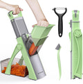 ZTQCSQ [All in 1] Upgraded Version Safe Mandoline Slicer for Kitchen, Adjustable Thickness. Detachable Blade, Veggie Slicer, Rapid Prep Mandoline, with Cleaning Brush/Paring Knife (MatchaGreen)