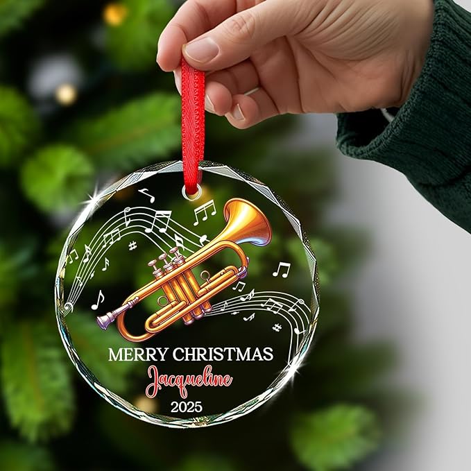 Personalized Text & Name Trumpet Instrument Christmas Glass Ornament, Musical Instrument Xmas Ornament Gifts for Trumpet Player, Custom Trumpetist Christmas Keepsake, Music Lover Glass Ornaments 2026