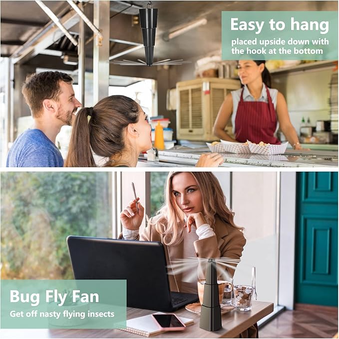 AMIAEDU Fly Fans for Tables, Fly Repellent Fan for Indoor/Outdoor, Food Fans to Keep Flies Away for Party, BBQ, Home, Picnics, Travel, Portable and Easy Use 6 Pack (Black)