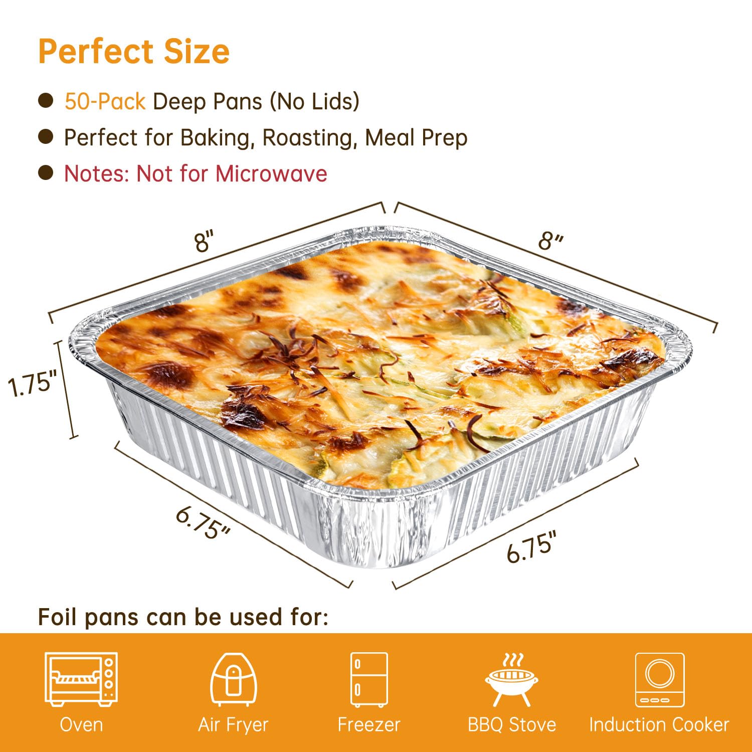 Ezsart 50 Pack 8x8 Aluminum Pans, 8x8 Baking Pan Disposable Foil Pans