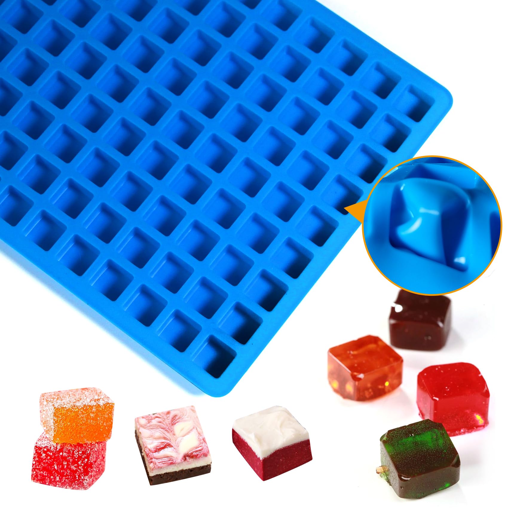 Sidosir Square Caramel Candy Mold Silicone, 126-Cavity Gummy Silicone Molds for Fat Bombs, Chocolate Truffles Mold for Hard Candy, Ice Cube