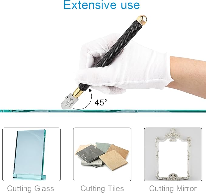 Glass Cutter 2mm-20mm, Glass Cutting Tool with Glass Oil & 3 Carbide Heads