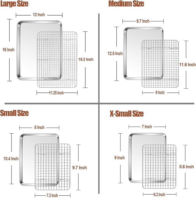 P&P CHEF 16 + 12.5 + 10.4 + 9 Inch Baking Sheet & Rack, Pan and Grid Rack