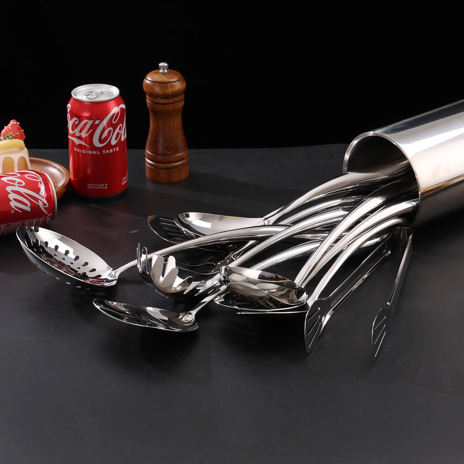18/10 Stainless Steel Kitchen Utensils Set with Holder for Countertop