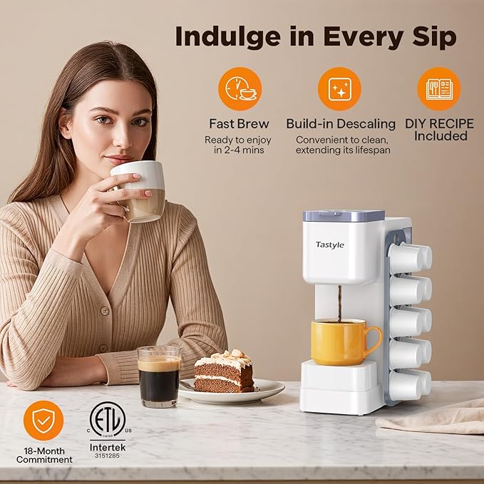 Tastyle Hot & Iced Coffee Maker with Magnetic K-Pod Holder, Fits 7.3'' Mug