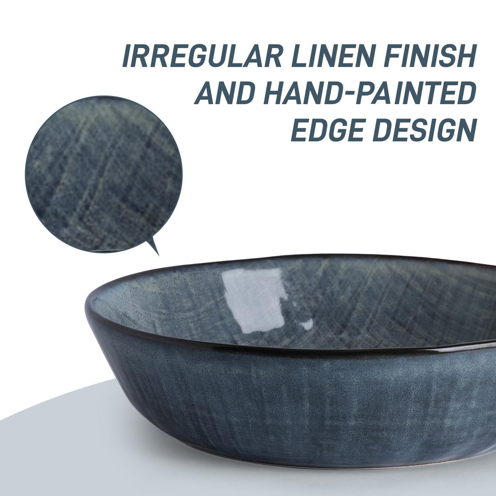 famiware Moonlight 8.5 Inch Pasta Bowls Set of 4, 32oz Serving Bowls for Kitchen, Soup Bowl with Linen Finish, Large Stoneware Bowls for Festivals, Housewarming, Dinnerware, Dark Blue