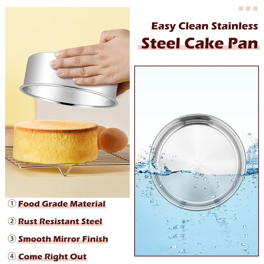 LIANYU 6 Inch Round Cake Pan, Stainless Steel Baking Layer Cake Pan Tin