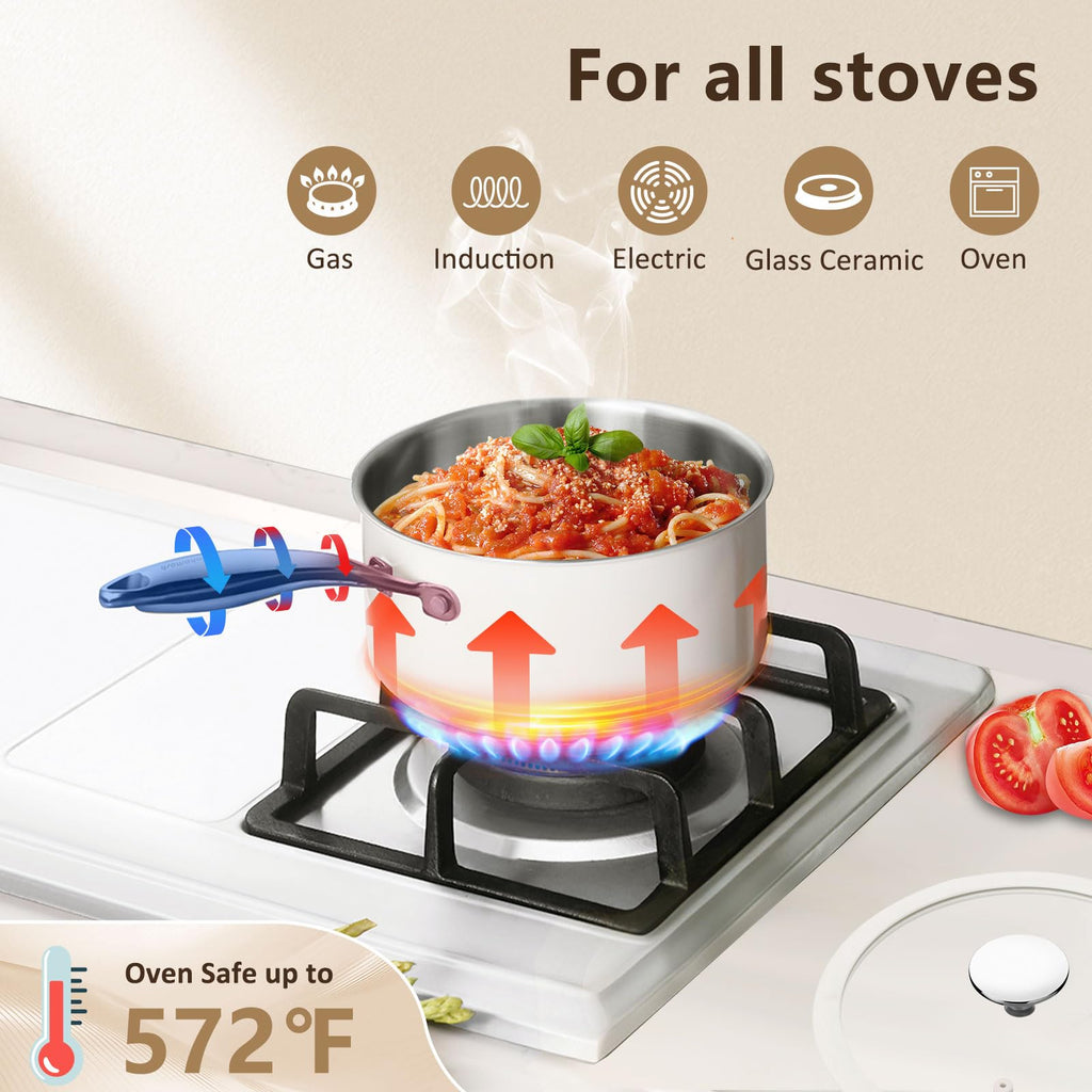 SAKAMOSH 2.5qt Tri-Ply Stainless Steel Saucepan & Lid, Induction Safe