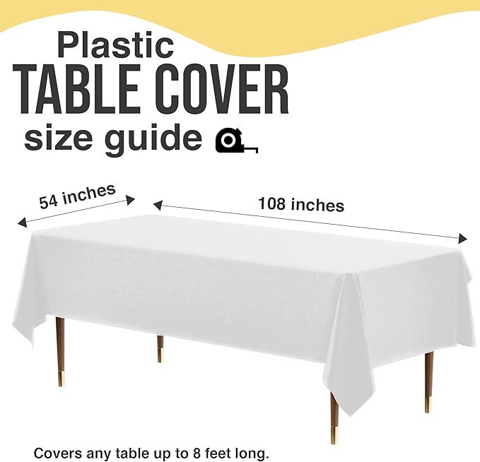 Exquisite Party Solids 66% Thicker Premium Plastic Table Cloth Rectangle Table Cover 0.5 Mil 6 Pack White Table Cloth 54 Inch x 108 Inch Disposable Tablecloth Won't Tear Easily Like Cheap Thin Brands
