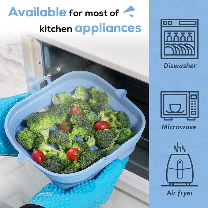 Loveuing Silicone Air Fryer Liners Square - Reusable Airfryer Collapsible Basket - Easy to Clean Air Fryers Pot for 5.8 to 8 Qt Baking Tray Oven Accessories, 8.5 Inch Large