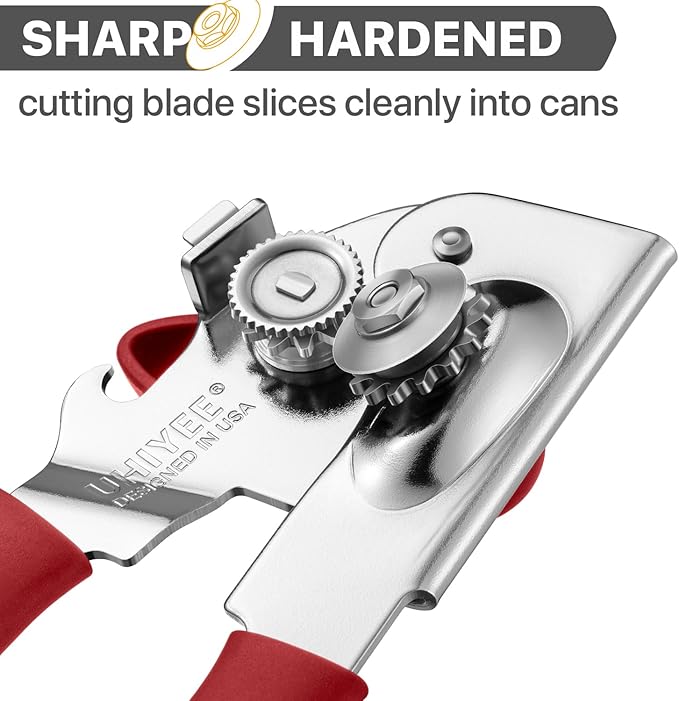 UHIYEE Heavy Duty Hand Can Opener with Comfortable Grip for Seniors, Red