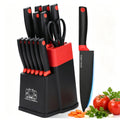 14 Pcs Kitchen Knife Block Set with Sharpener German High Carbon Stainless Steel Chef Knives, Razor-Sharp & Durable, Lightweight Anti-Slip Handle, Professional Set for Home & Kitchen (Red)