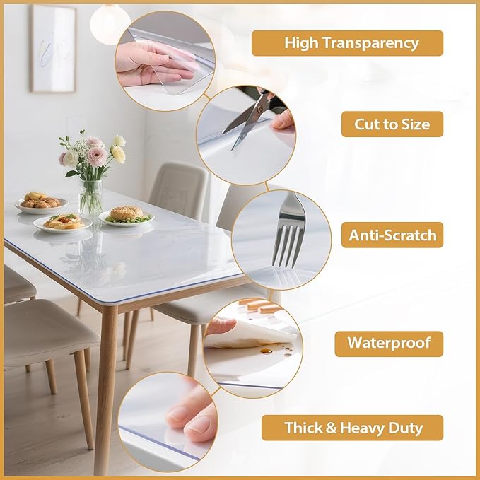 ProsperJoyChant 40x60in Clear PVC Table Protector 1.9mm Waterproof Cover